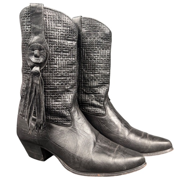 Laredo Black Leather Western Fringe Boots Womens Size 8 Made in USA - Picture 2 of 7